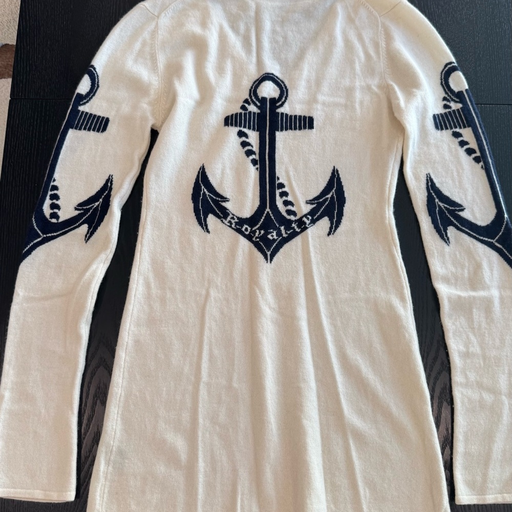 Raw 7 “Royalty” Nautical Anchor y2k 100% cashmere V-Neck Sweater — Medium